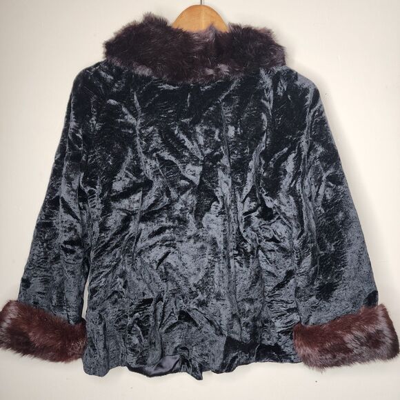 Vintage 60s Persian Velvet Coat Faux Mink Fur Trim Collar Cuffs Womens Small-Med - Picture 7 of 13